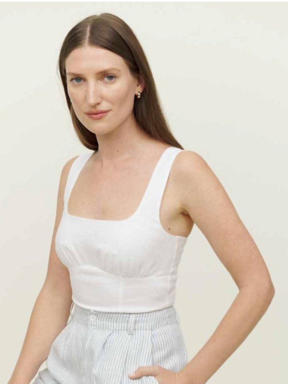 NWT Reformation Ginnie Linen Ruched Top White Sz 6